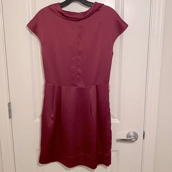 BCBGeneration Satin Finish Cowl Neck Dress, wine colored, size small. - Picture 2 of 5